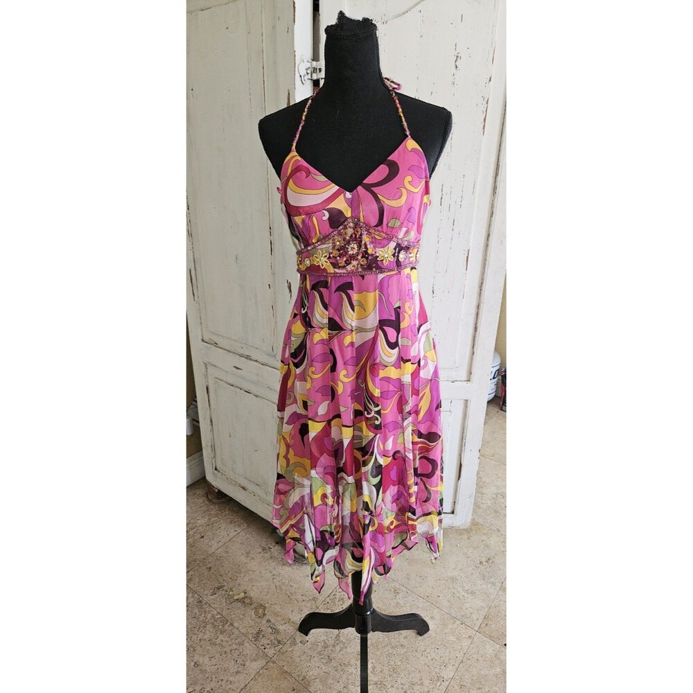 Sue Wong Dress Womens 8 Y2K Fairy Whimsical Beaded Boho Red Silk Party Slip Mini